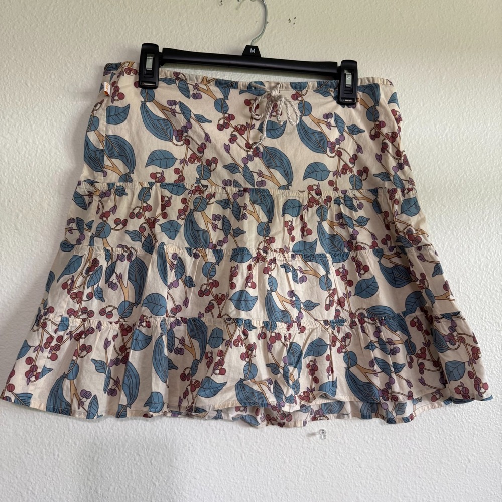 Hollister Tiered Skirt Women's Small Berry Leaf Print Drawstring Ruffle Vintage